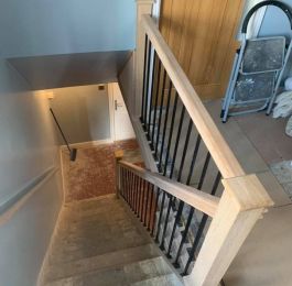 New solid Oak handrails and baserail with metal spindles: Click Here To View Larger Image