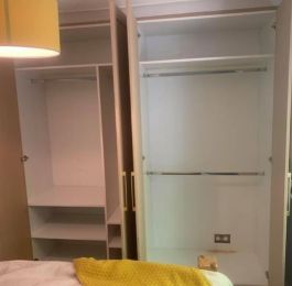 Purpose made wardrobes, units manufactured from white melamine MFC with hanging rail and shelving with MDF doors: Click Here To View Larger Image