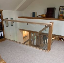New solid Oak handrail. baserail and glass panels to staircase: Click Here To View Larger Image