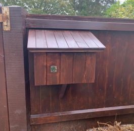 Purpose made lockable letter storage box attached to gates: Click Here To View Larger Image